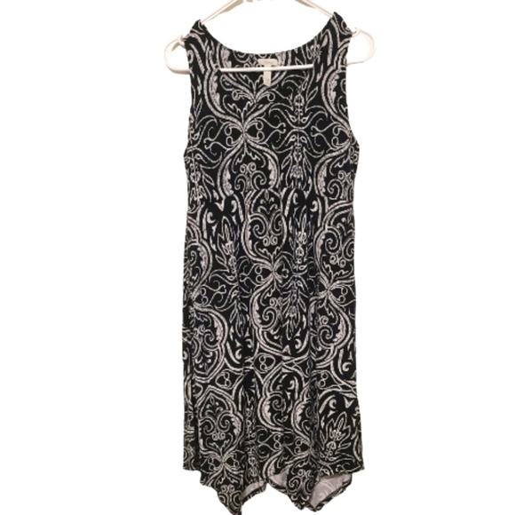 Soma Dresses & Skirts - Soma Sleeveless Black and White Midi Dress with Pockets and Abstract Print